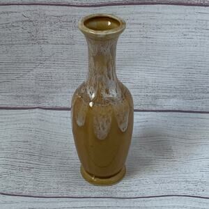Vintage Tan and White Ceramic Drip Glaze Bud Vase 6"H